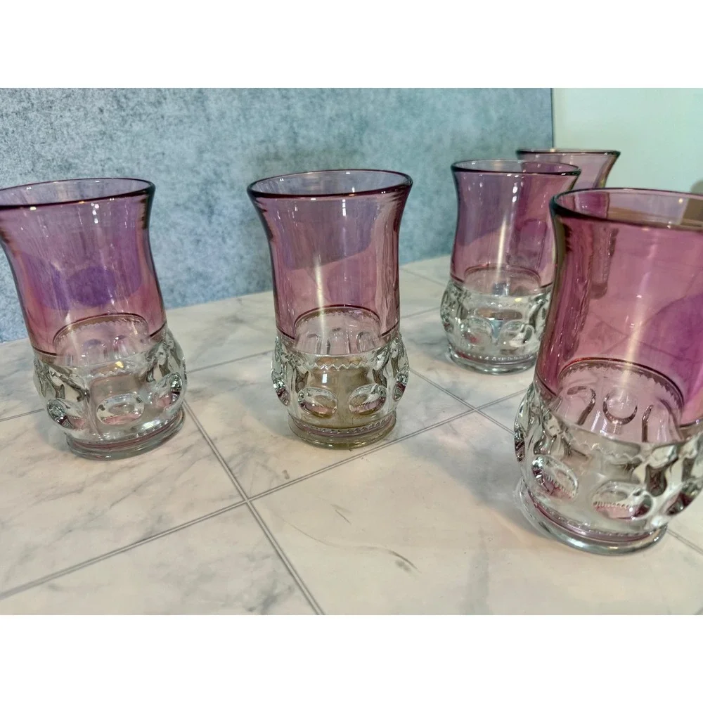 Vintage Tiffin Kings Crown Amethyst Purple Thumbprint Juice Glasses Set of 5